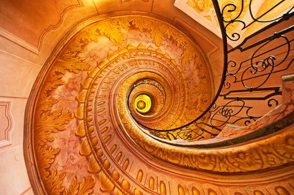 Spiral staircase with banister